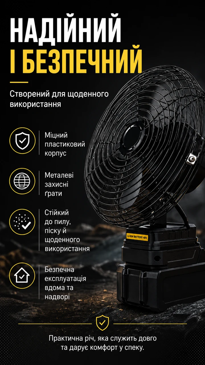 Міцний корпус та захисна решітка вентилятора
