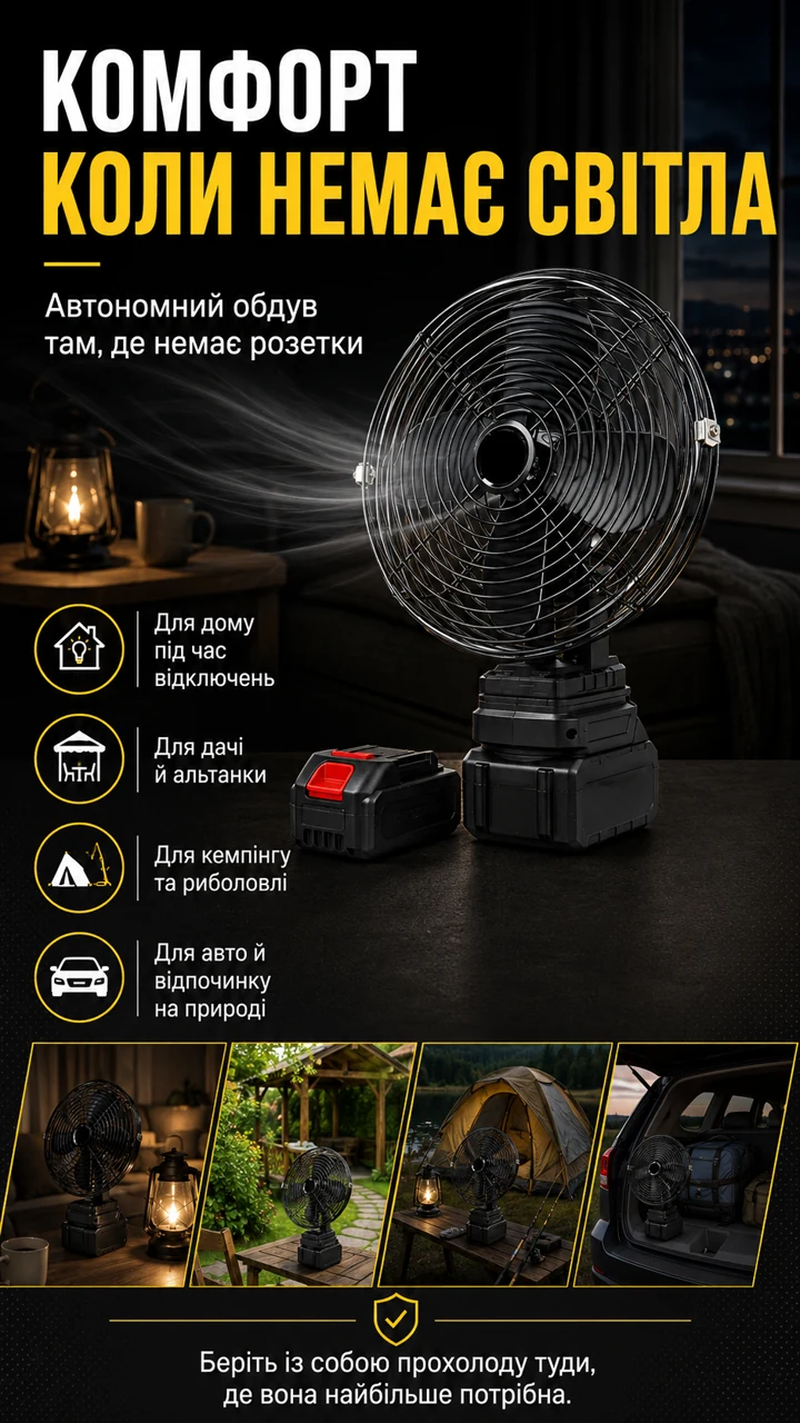 Вентилятор для дому, дачі, кемпінгу та авто